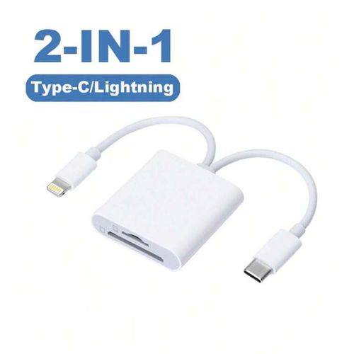 Lecteur De Carte Mémoire Adaptateur Pour Téléphone Iphone Et Pc Portable 2 En 1, Port Lightning Et Usb-c Type-c Sd/tf, Sd Card Reader Plug And Play Pour Ios thumbnail 1