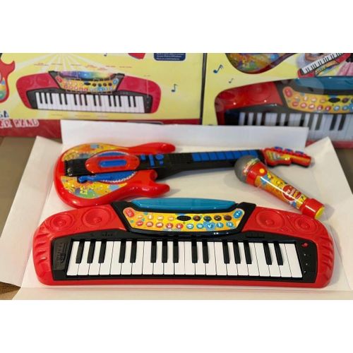 Jeux Musical Enfant 3 En 1 – Piano, Guitare & Micro Avec Sons Et Lumières