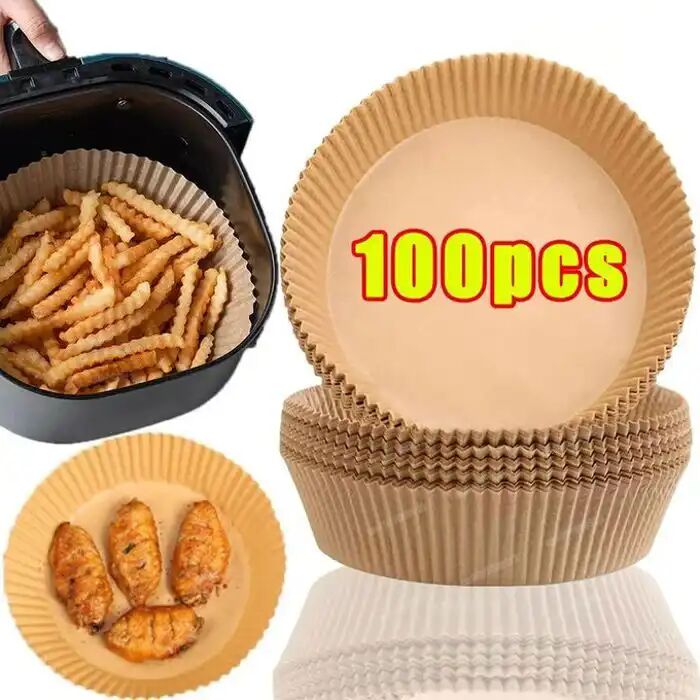 Lot de 100 Papiers Cuisson Ronds Antiadhésifs pour Friteuse à Air – Qualité Alimentaire