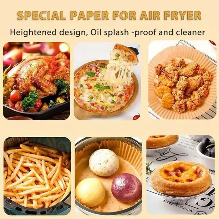 Lot de 100 Papiers Cuisson Ronds Antiadhésifs pour Friteuse à Air – Qualité Alimentaire thumbnail 3
