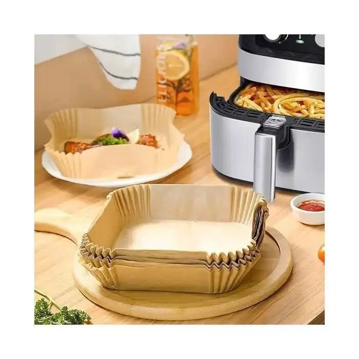 Lot de 100 Feuilles de Papier Cuisson pour Air Fryer – Carrées, Prédécoupées Antiadhésives