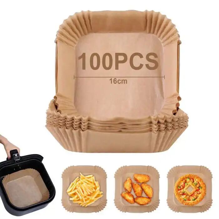 Lot De 100 Feuilles De Papier Cuisson Pour Air Fryer – Carrées, Prédécoupées Antiadhésives thumbnail 4