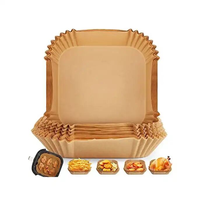 Lot de 100 Feuilles de Papier Cuisson pour Air Fryer – Carrées, Prédécoupées Antiadhésives