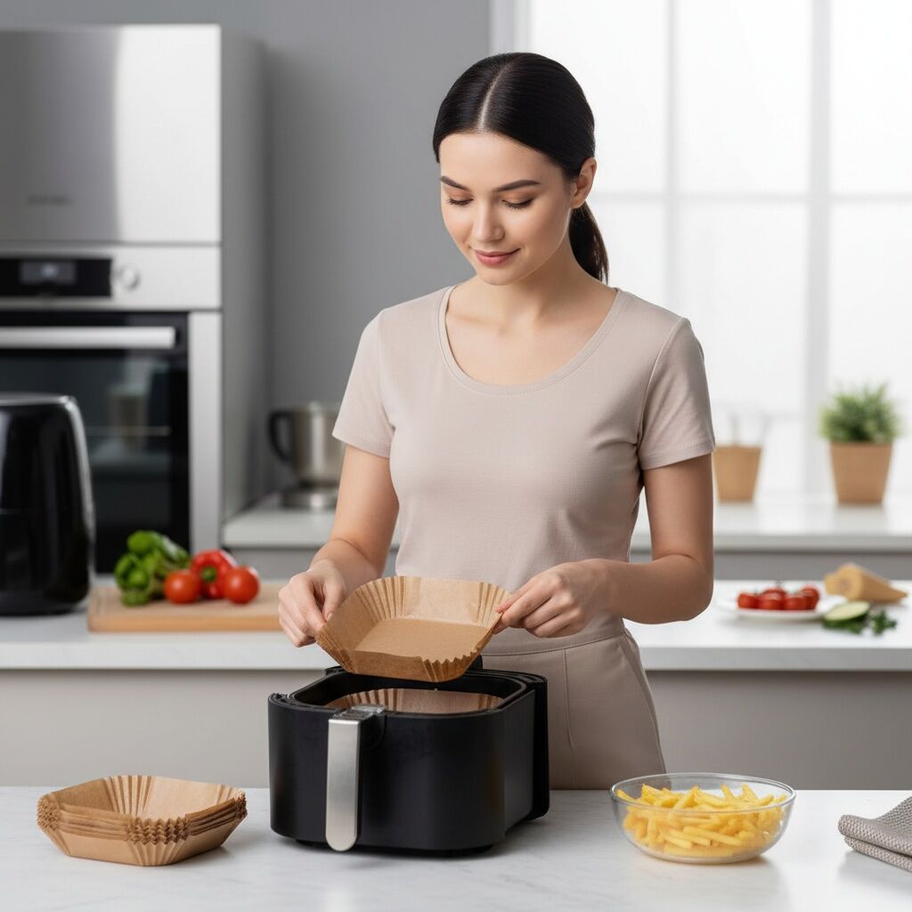 Lot De 100 Feuilles De Papier Cuisson Pour Air Fryer – Carrées, Prédécoupées Antiadhésives thumbnail 3