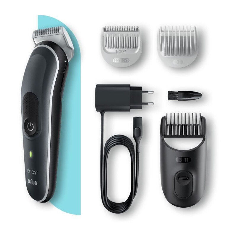 Body Groomer 5 Bg5340 Tondeuse Pour Le Corps, Avec Sabot Pour Zones Sensibles, Gris/blanc