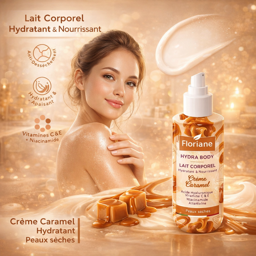 Hydra Body Lait Corporel Crème Caramel – Hydratant & Nourrissant Peaux Sèches
