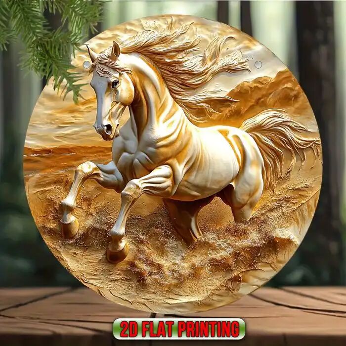 Plaque De Décoration En Relief 3d Cheval Au Galop - Multicolore Intérieur