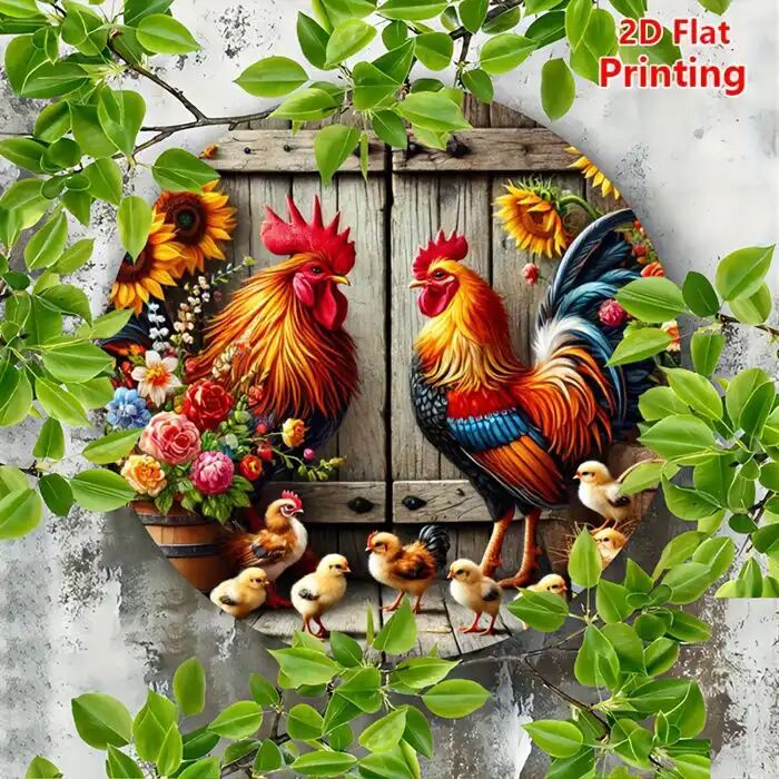 Panneau Décoratif - Vintage Coq & Floral - Aluminium