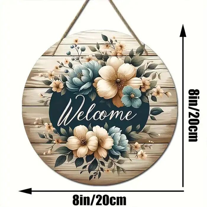 Panneau Décoratif - Bienvenue Rond - Bois Rustique