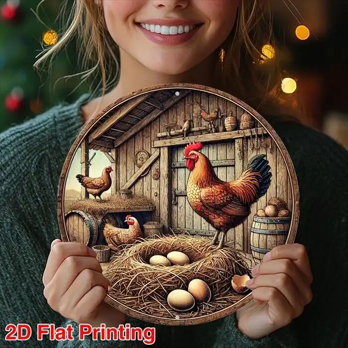 Plaque Décorative - Thème Poulet Vintage - Aluminium