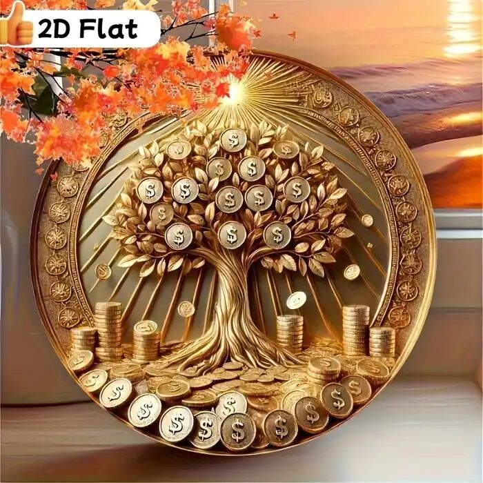 Panneau Décoratif - Arbre À Argent De Prospérité - Bois Multicolore - Design Vintage