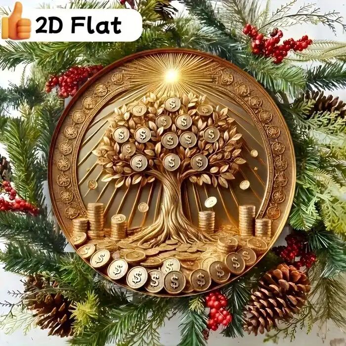 Panneau Décoratif - Arbre À Argent De Prospérité - Bois Multicolore - Design Vintage