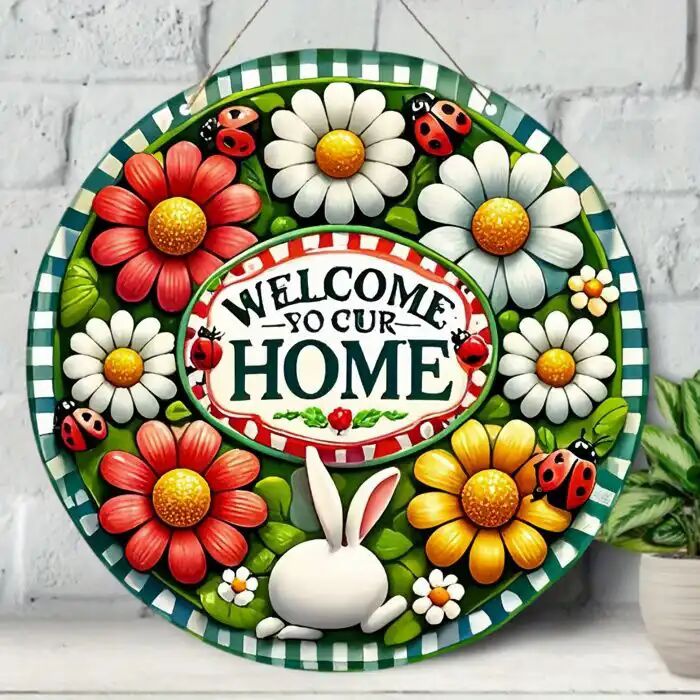 Panneau Décoratif - Bienvenue Chez Nous - Bois - Multicolore