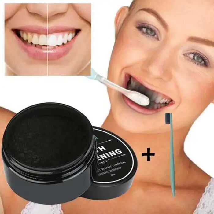 Kit Poudre De Charbon Blanchiment Dentaire + Brosse À Dent Bambou