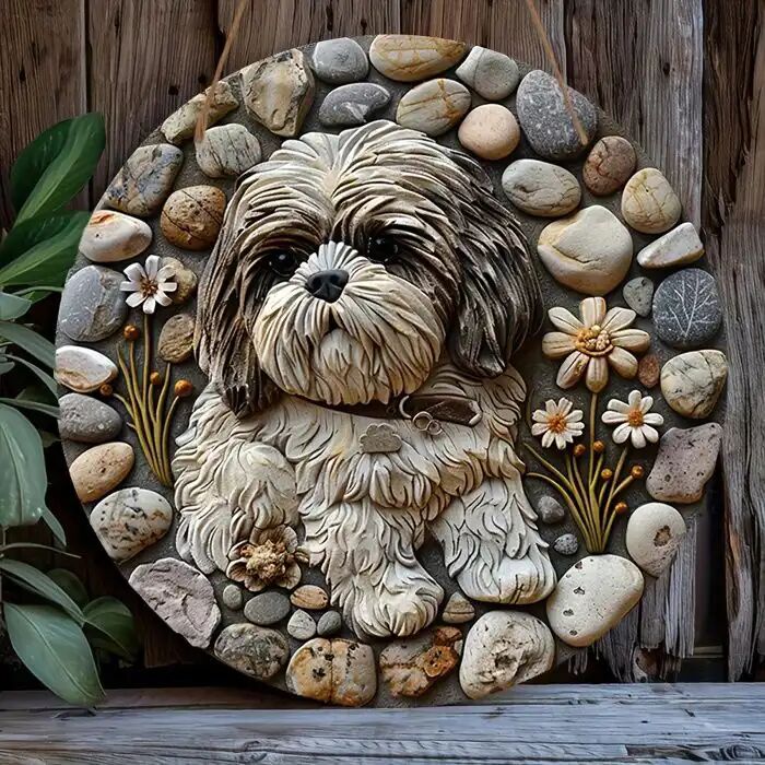 Panneau Décoratif - Ozam Paris - Chien Shih Tzu - Bois -multicolore