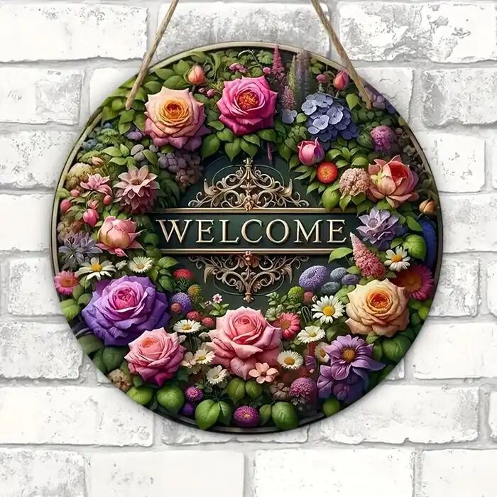 Panneau Décoratif - Bienvenue Floral - Bois - Multicolore