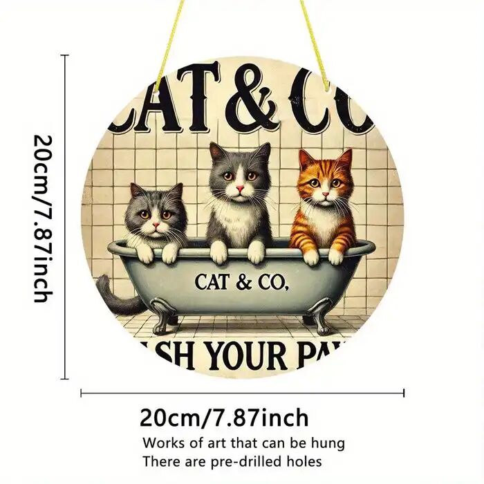 Panneau Rond Vintage Heure De Bain Du Chat - Décoration Murale Multicolore