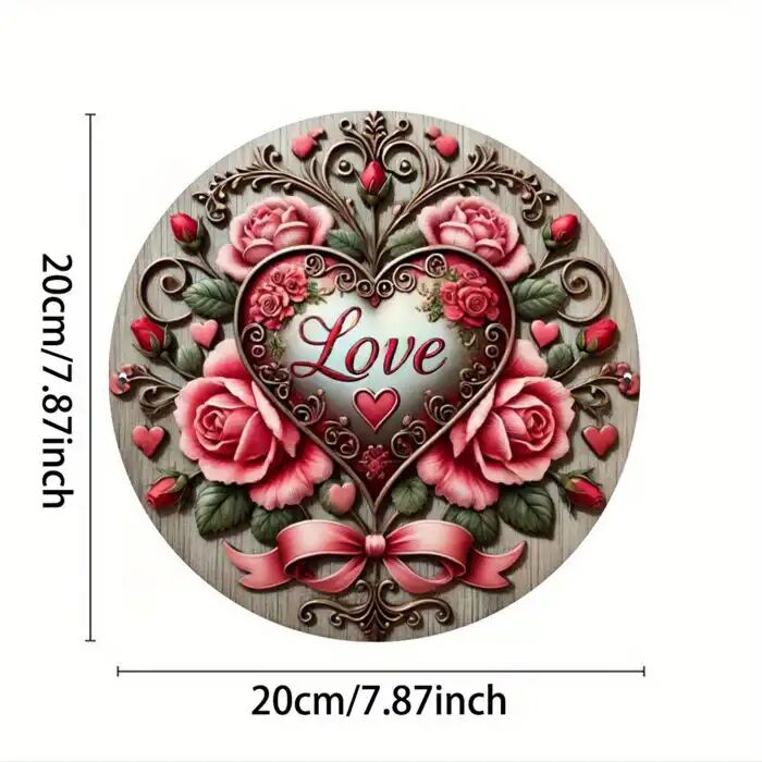 1 Panneau En Bois Rustique Amour Et Roses, , Rond, 2d Imprimé, Porte-cå“ur, Art Vintage Pour La Maison, La Chambre,