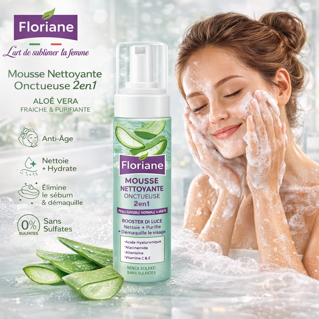 Mousse Nettoyante Visage Aloe Vera 2 En 1 – Hydratation, Anti-âge & Nettoyage Doux Sans Sulfates