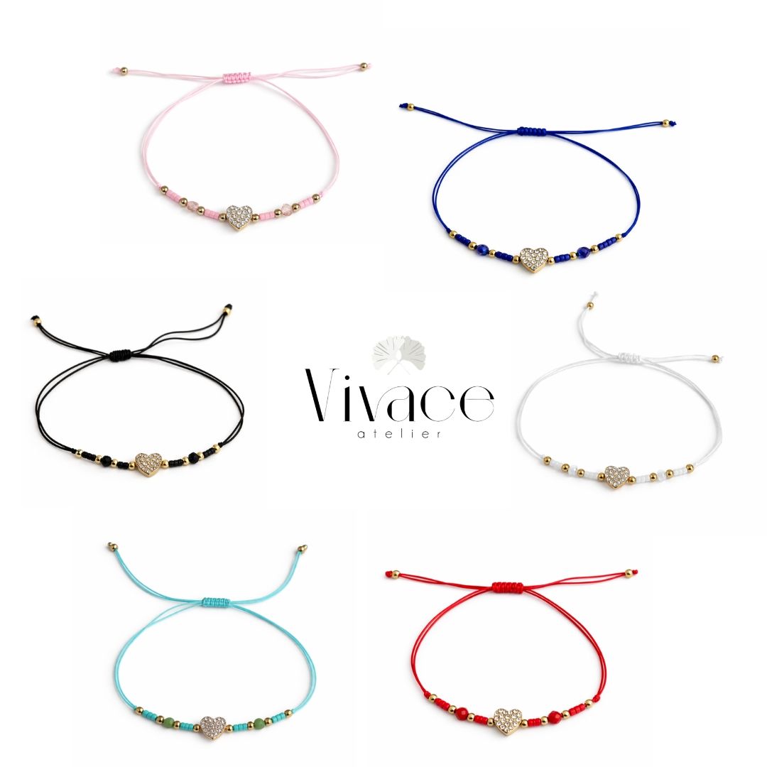 Bracelet Cordon Cœur Zircon Ajustable — Couleurs Aléatoires — Idée Cadeau