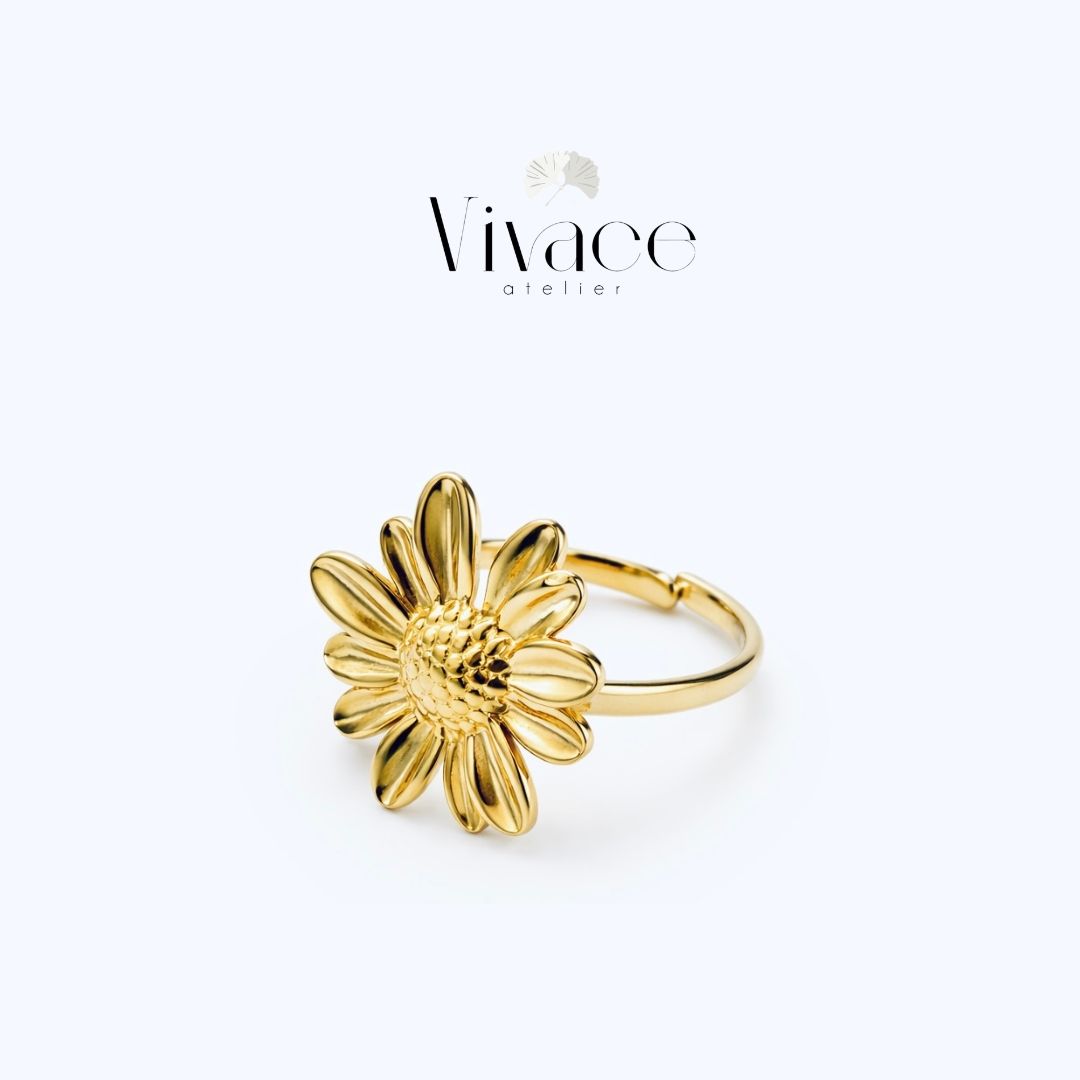 Bague Fleur Marguerite Dorée — Idée Cadeau — Bague ajustable