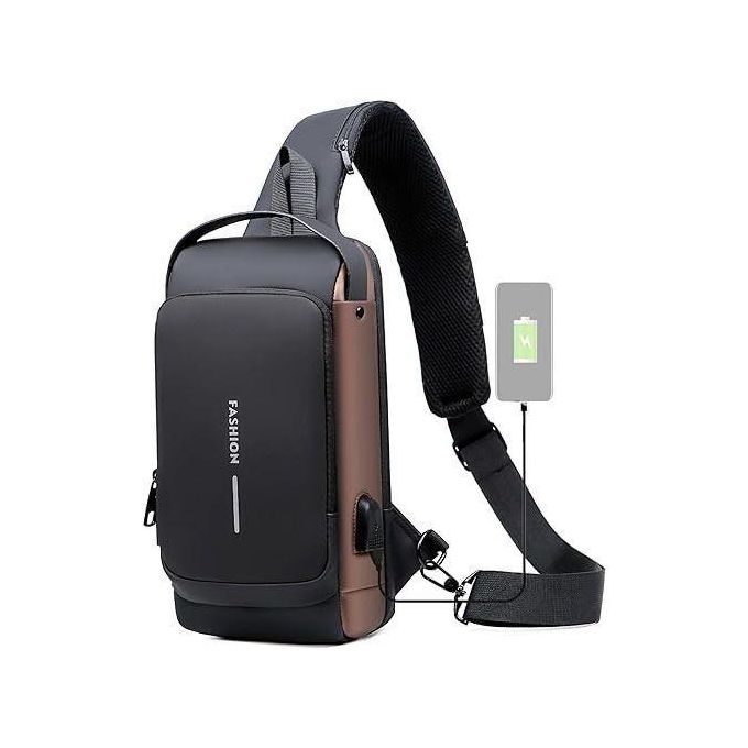 Sac À Bandoulière En Cuir, Sacoche De Poitrine Imperméable Antivol, Chargeur Usb