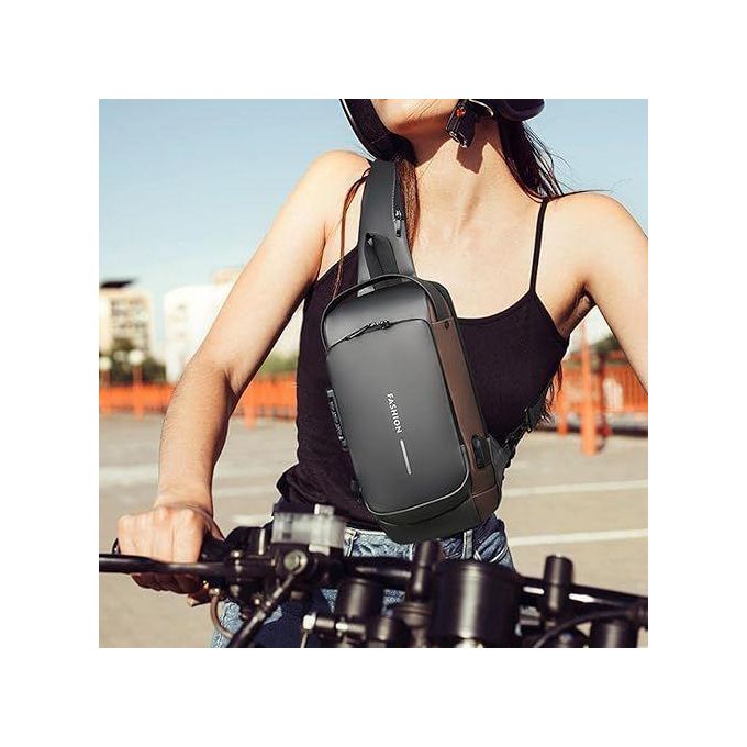 Sac À Bandoulière En Cuir, Sacoche De Poitrine Imperméable Antivol, Chargeur Usb thumbnail 4