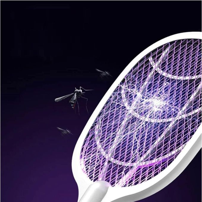 Raquette Anti-moustiques Électrique 2 En 1, 3000v Led Rechargeable Par Usb thumbnail 3