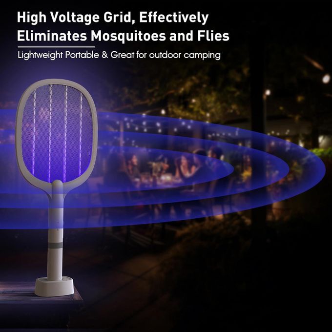 Raquette Anti-moustiques Électrique 2 En 1, 3000v Led Rechargeable Par Usb thumbnail 4
