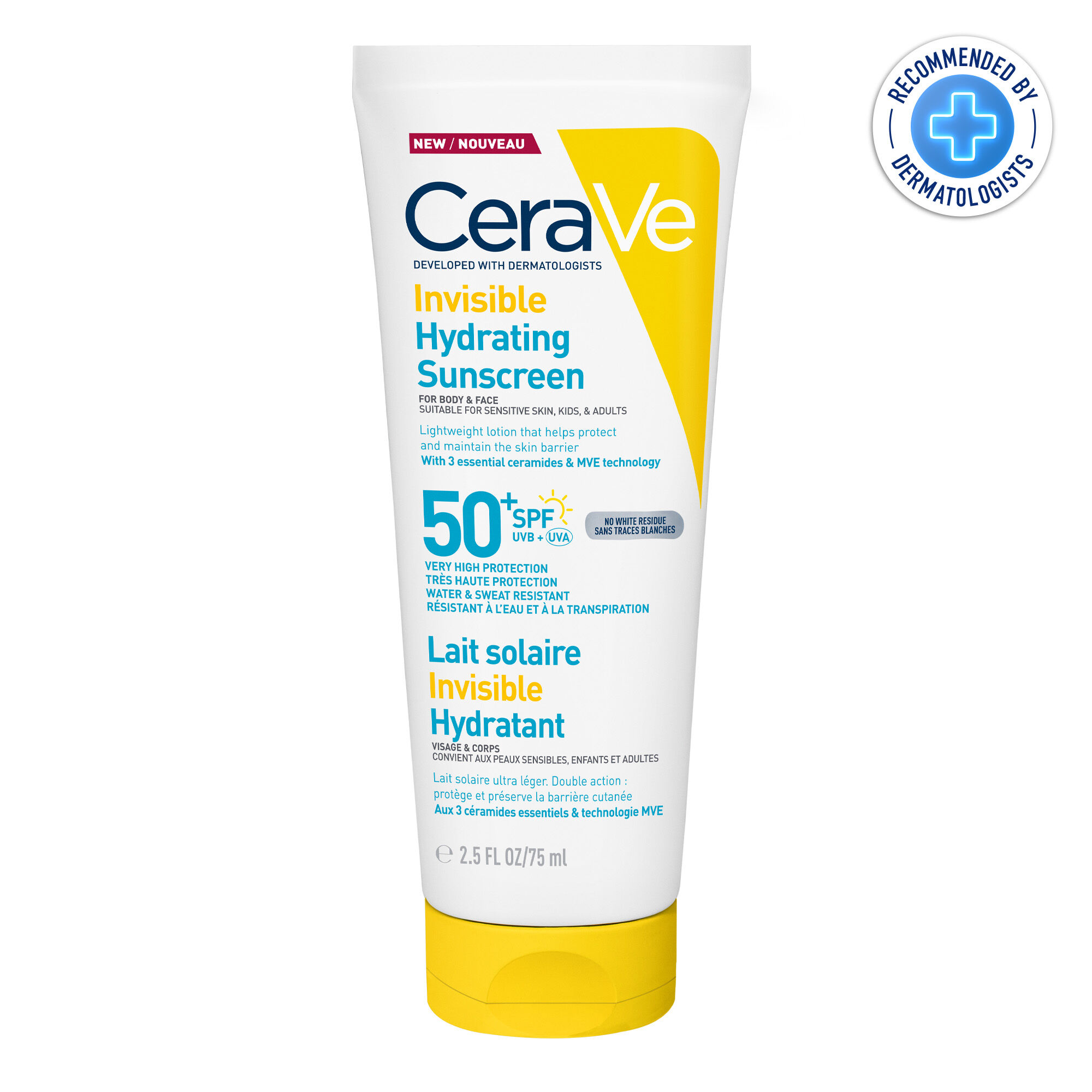 Lait Solaire Invisible Hydratant Spf50+ | Peau Normale À Sèche |peau Sensible