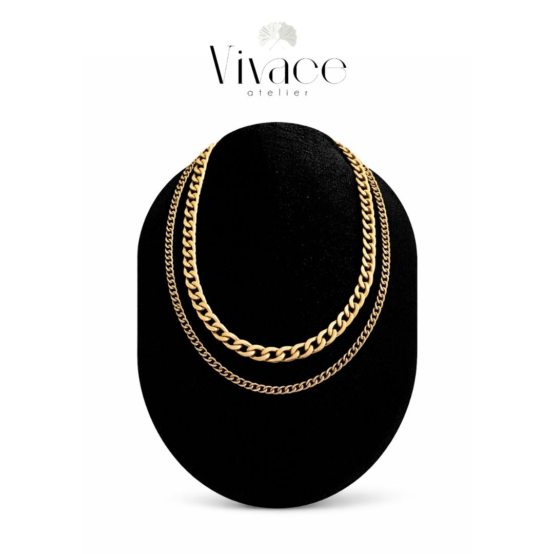Collier Double Chaîne Épaisse Dorée