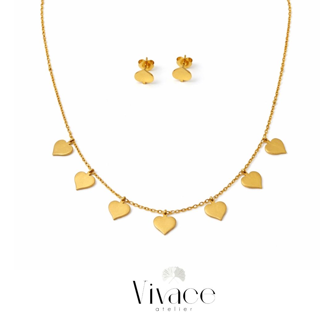Parure Bijoux Cœurs Dorés ( Collier + Boucles)