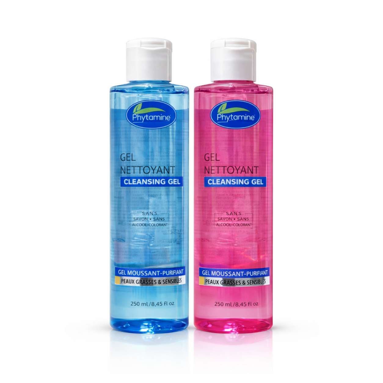Pack Gel Nettoyant – Cleansing Gel Bleu + Rose – Sans Savon & Sans Alcool – Peaux Grasses & Sensibles – 2 × 250 Ml