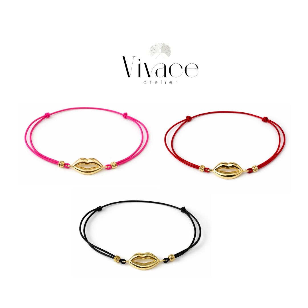 Bracelet Cordon Motif Lèvres Dorées Ajustable — Couleurs Aléatoires — Idée Cadeau