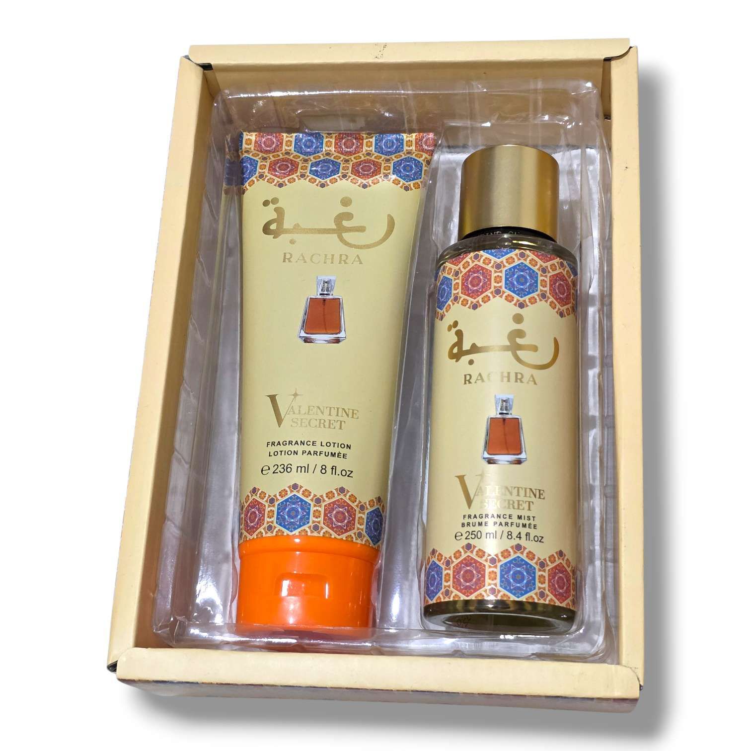 Coffret Parfum & Lotion – Rachra Valentine Secret – 2 Pièces (brume 250ml + Lotion 236ml)