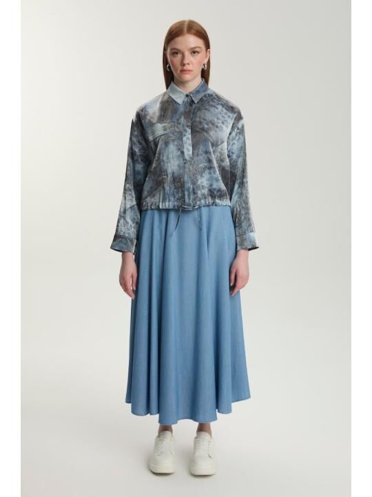 Ensemble deux pièces veste et jupe à motifs en Tencel TK-1575 thumbnail 1