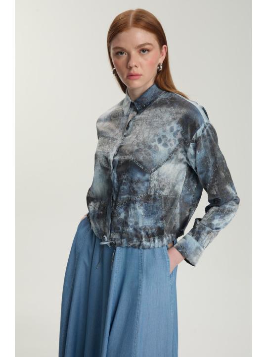 Ensemble deux pièces veste et jupe à motifs en Tencel TK-1575 thumbnail 2