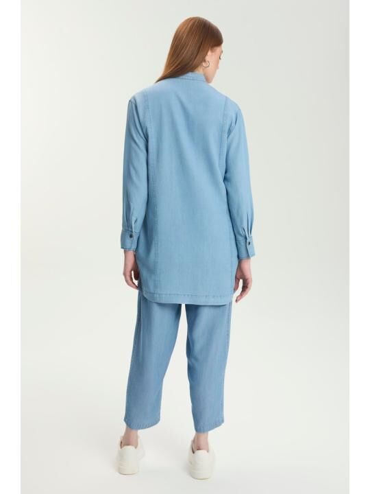 Ensemble Veste En Jean Coupe Décontractée Bleu Clair Et T-shirt Imprimé Tk-1577 thumbnail 4