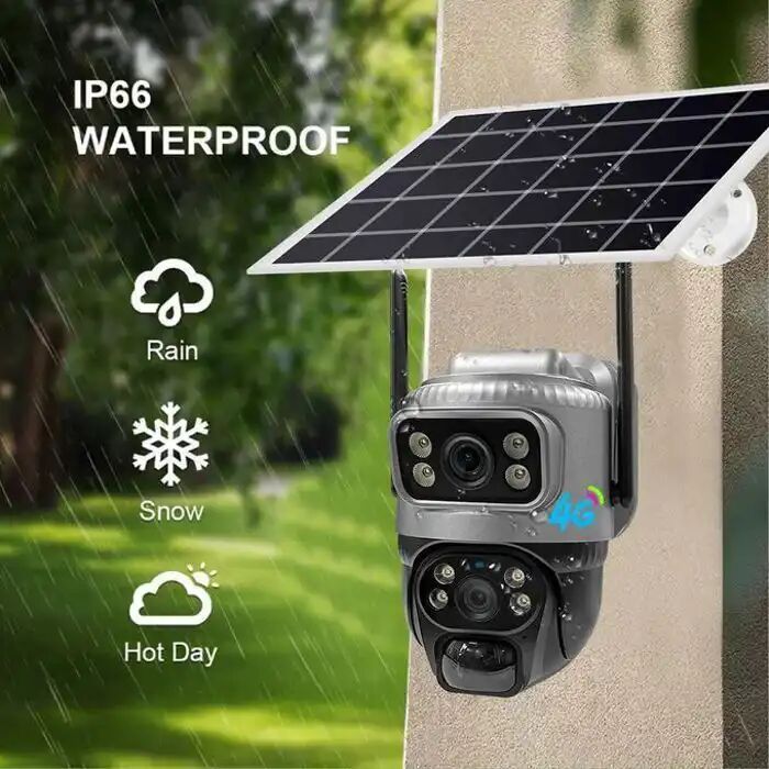 Camera De Surveillance Avec Panneau Solaire Extérieure Ip Double À Batterie Basse