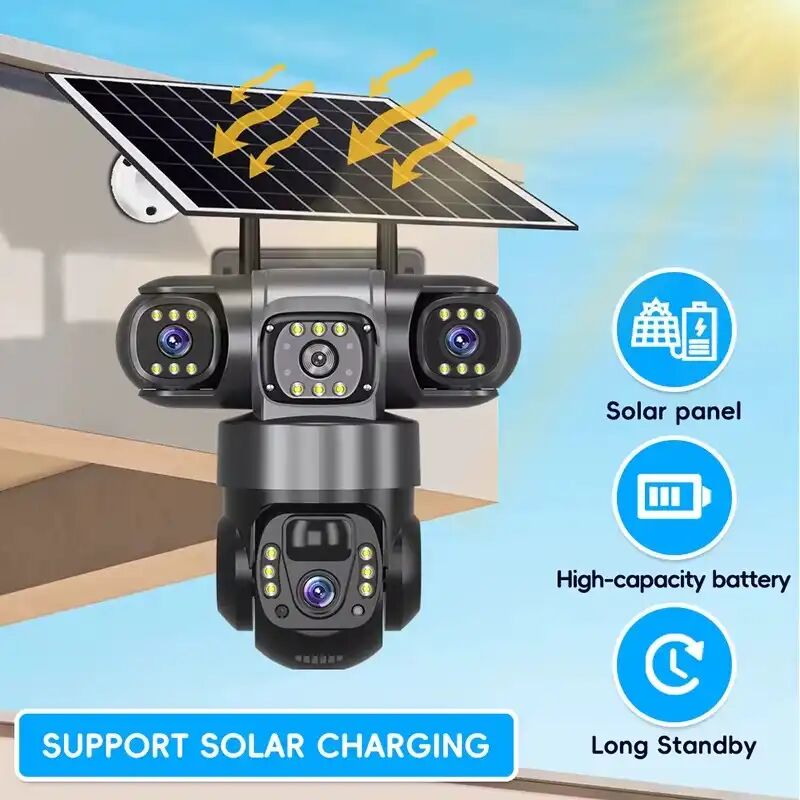 Caméra Solaire Nouvelle Génération À 3 Objectifs Et 3 Écrans, Caméra De Sécurité Cctv Sans Fil 4g Ptz À Triple Objectif Solaire