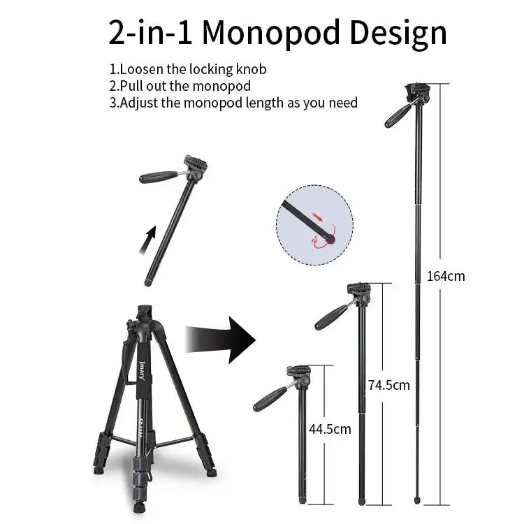 Trépied Professionnel Monopode 2in1 Colonne Centrale Rotative En Aluminium Support Axe Horizontal Monopode Extensible Trépied 179cm