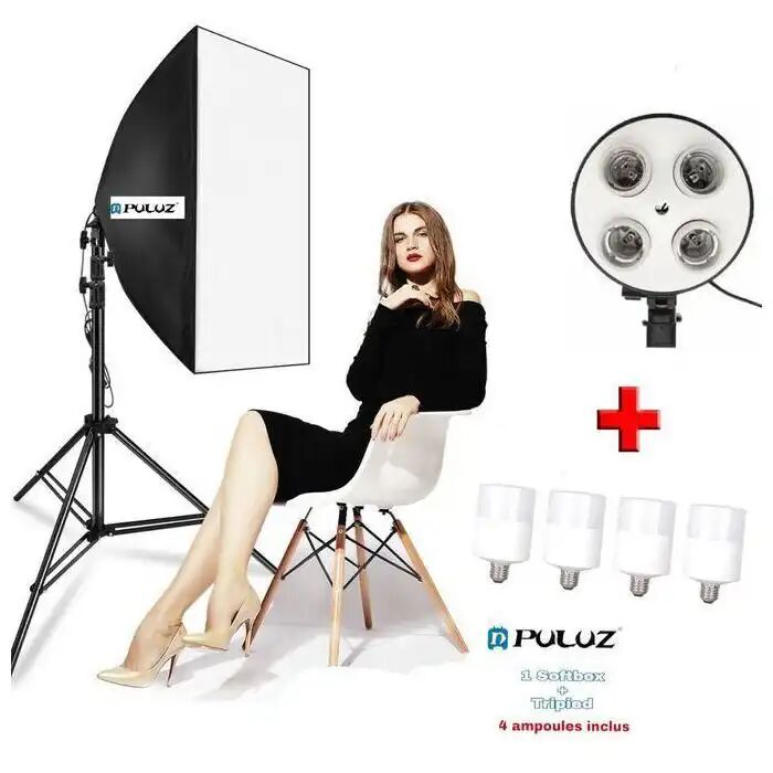 Puluz Softbox D’éclairage Professional Avec Trépied + 4 Lampe Économique