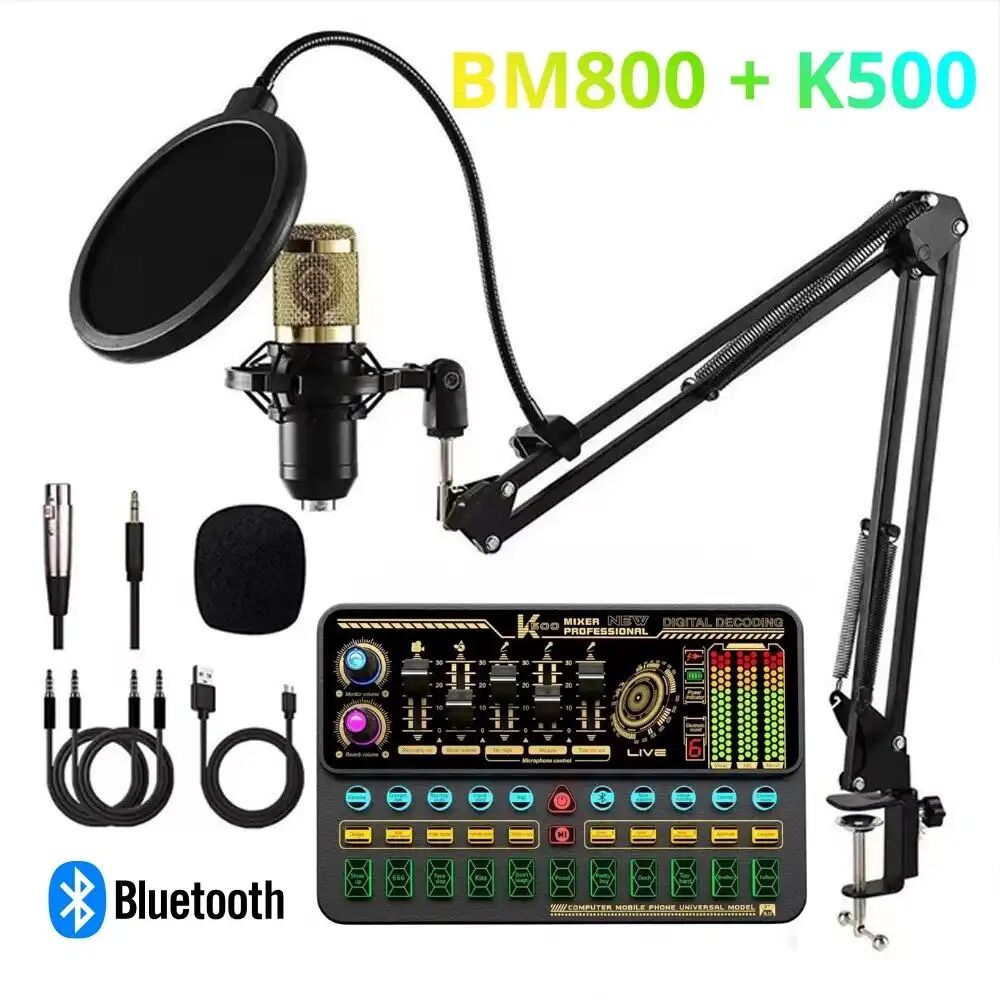 Microphone A Condensateur Bm800 Haute Qualité Et Carte Son Bluetooth R500 Kit Déquipement De Podcast Pour La Diffusion En Direct