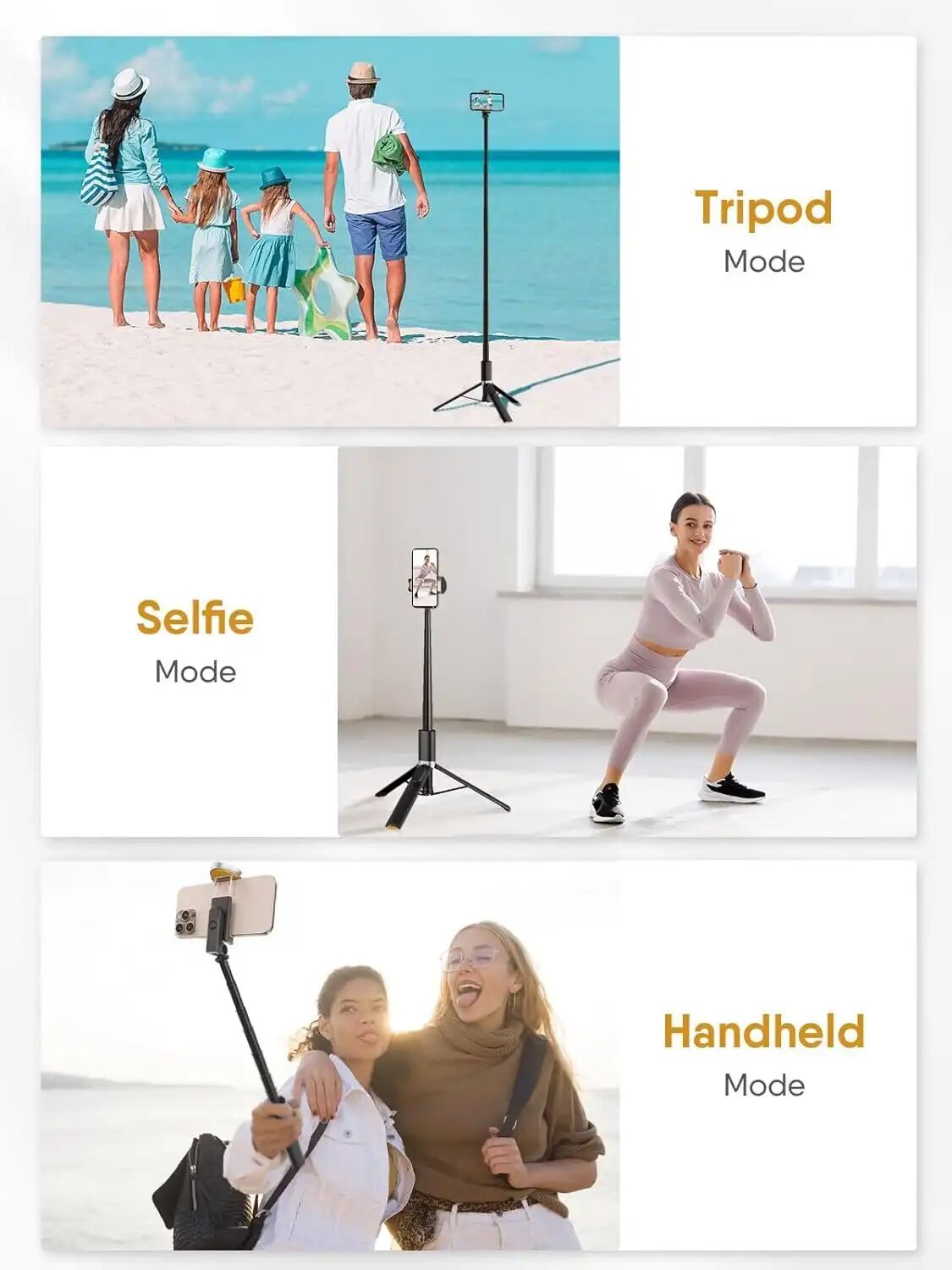 Trépied Perche Selfie 2in1 Support De Téléphone À Distance, Têtes De Trépied Multifonctionnelles, Rotation À 360 Auto Pop Open, X96