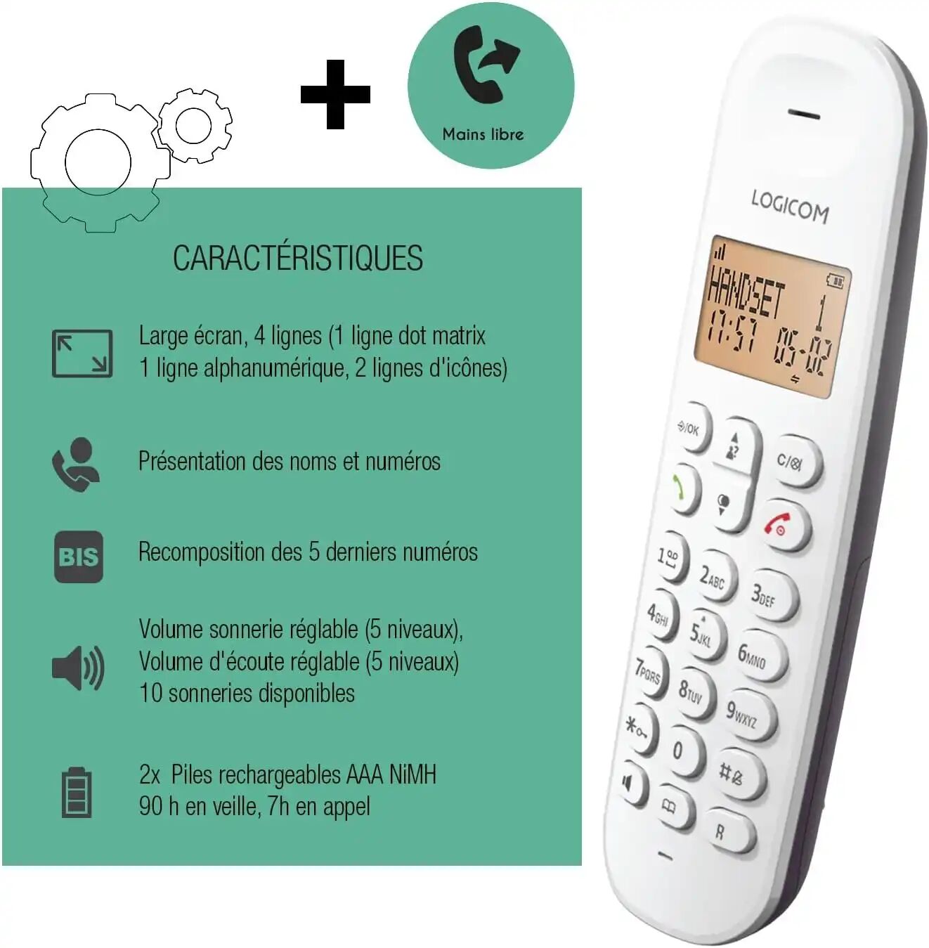 Téléphone Fixe Sans Fil Iloa 150 Téléphone Fixe Sans Fil Sans Répondeur - Solo - Téléphones Analogiques Et Dect