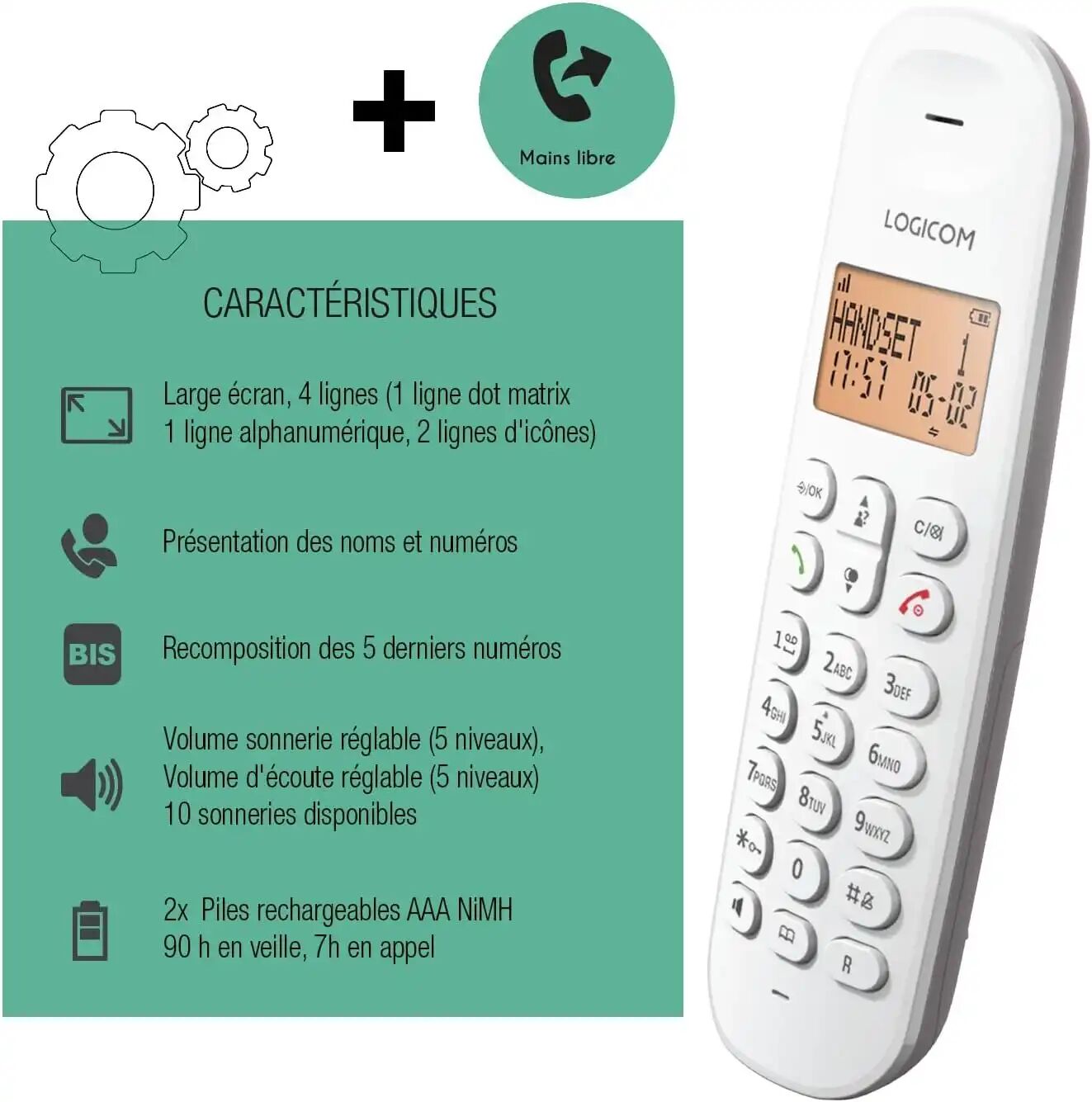 Téléphone Fixe Sans Fil Iloa 150 Téléphone Fixe Sans Fil Sans Répondeur - Solo - Téléphones Analogiques Et Dect -