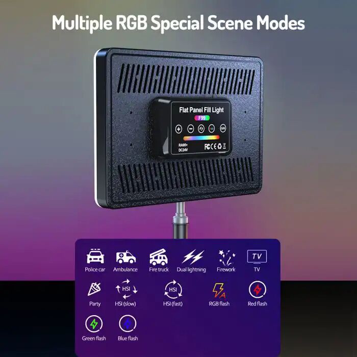 Panneau Lumineux Led Rvb Avec Télécommande, Lumière Pour La Photographie Et La Vidéo, Plusieurs Modes Rvb + Tripad 2m