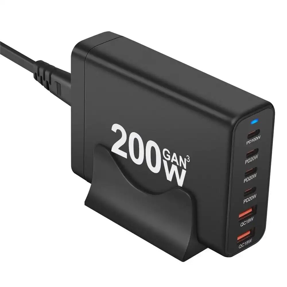 Station De Charge De Bureau Gan 6 Ports Chargeur De Bureau 200w Gan Usb-a X 2 + Usb C X 4 Pd 100w Charge Rapide thumbnail 2