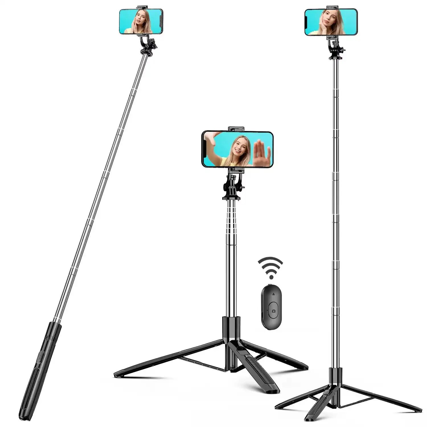 Perche À Selfie Et Trépied Pliable En Acier Inoxydable 1580mm, Avec Télécommande Sans Fil Bt