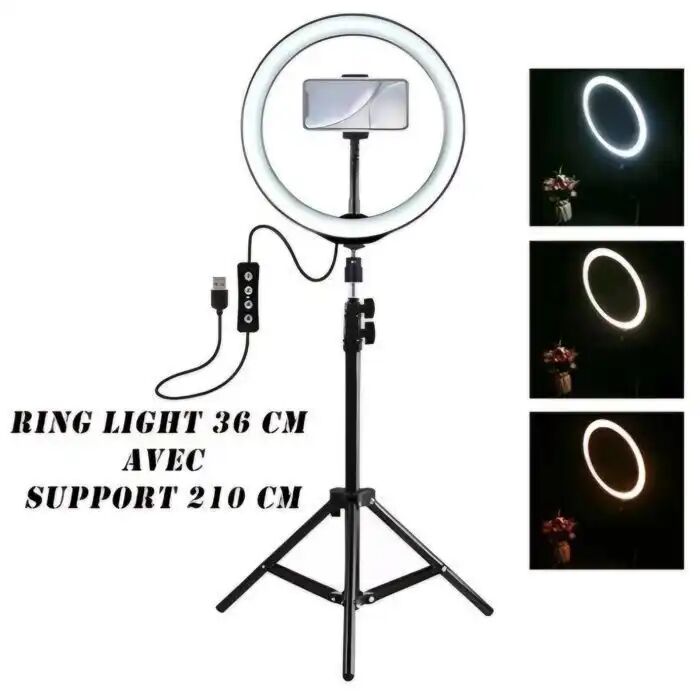 Ring Light 36 Cm Avec Support 210 Cm Eclairage Professionnel thumbnail 1